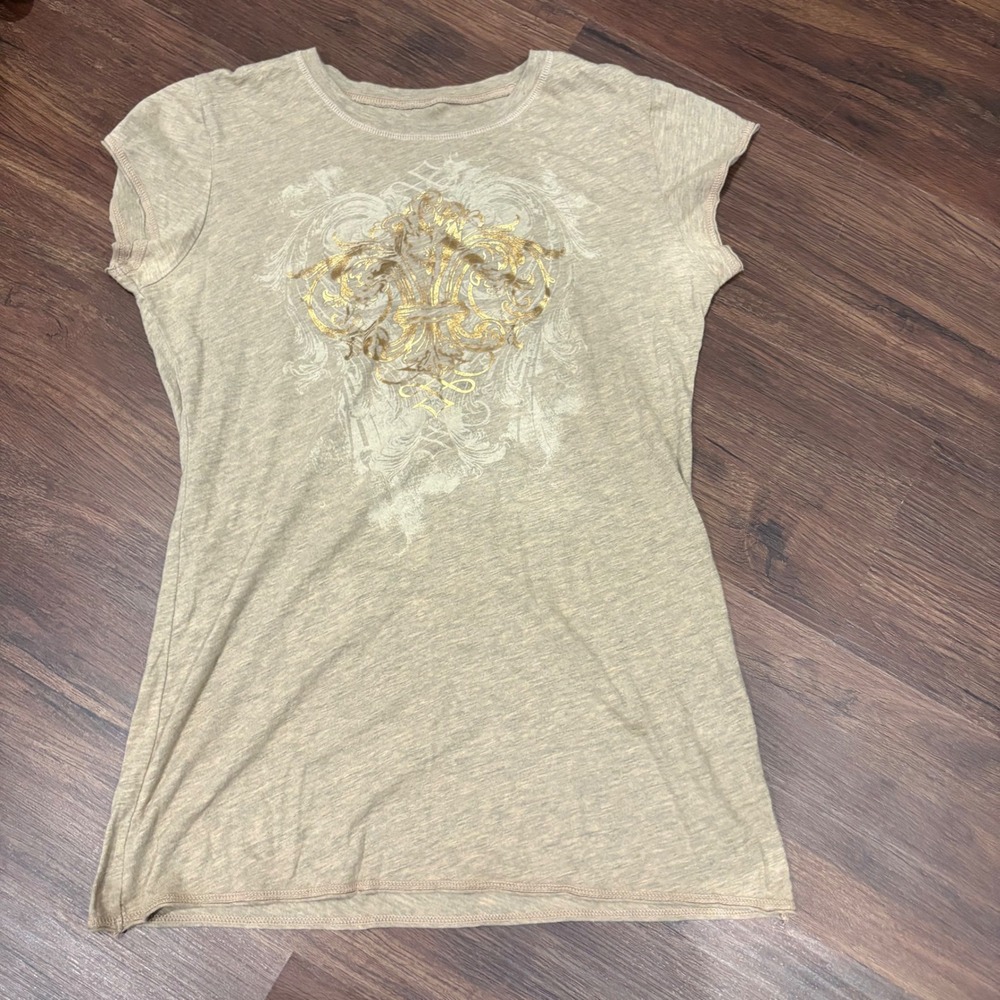 Stranded Womens Gold Foil Angel Wings Graphic T-Shirt Heather Beige Grey Large